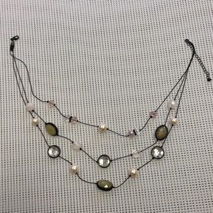 Layered necklace with faux jewels and pearls